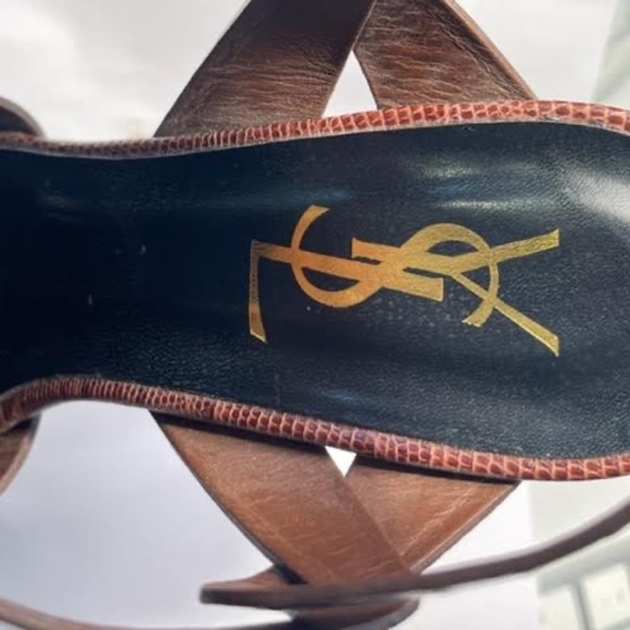 SAINT LAURENT YSL NEW TRIBUTE 105 BRANDY LIZARD EMBOSSED PLATFORM SANDALS 38 - Picture 3 of 6